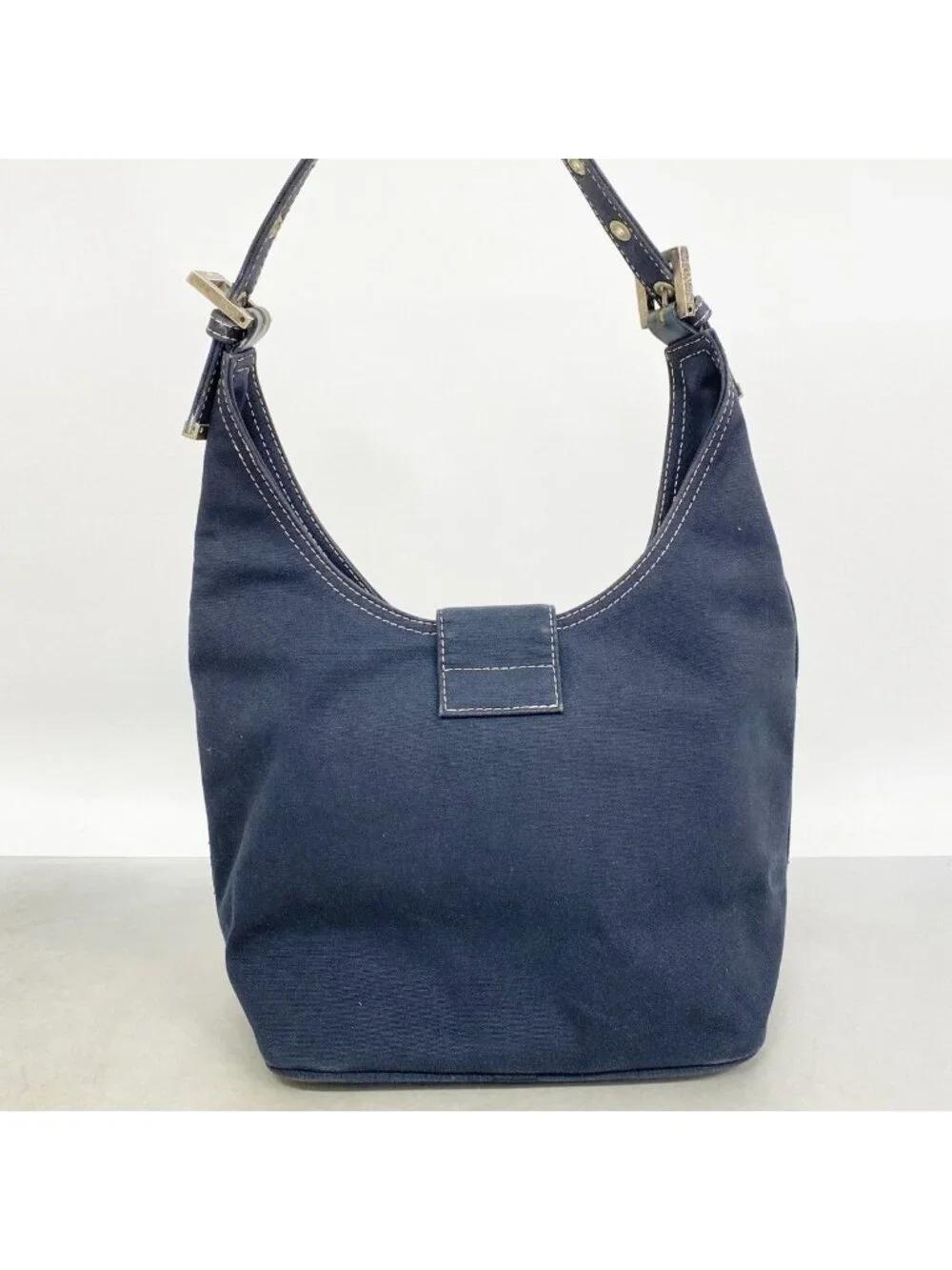 Fendi Handbag Canvas Navy Silver